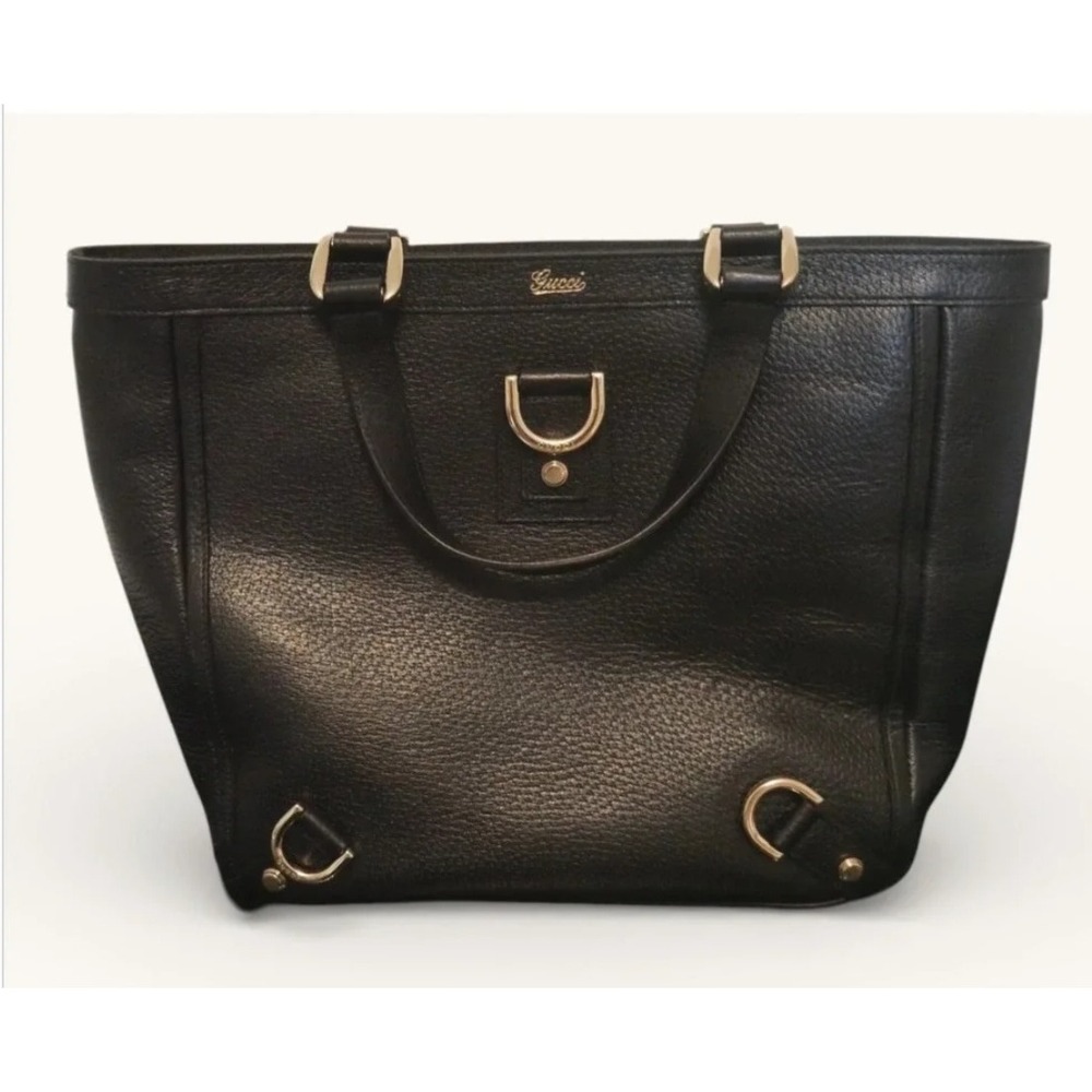 NWT Vintage 2006 Gucci Abbey D Ring Black Pebbled Leather Tote Bag Auth